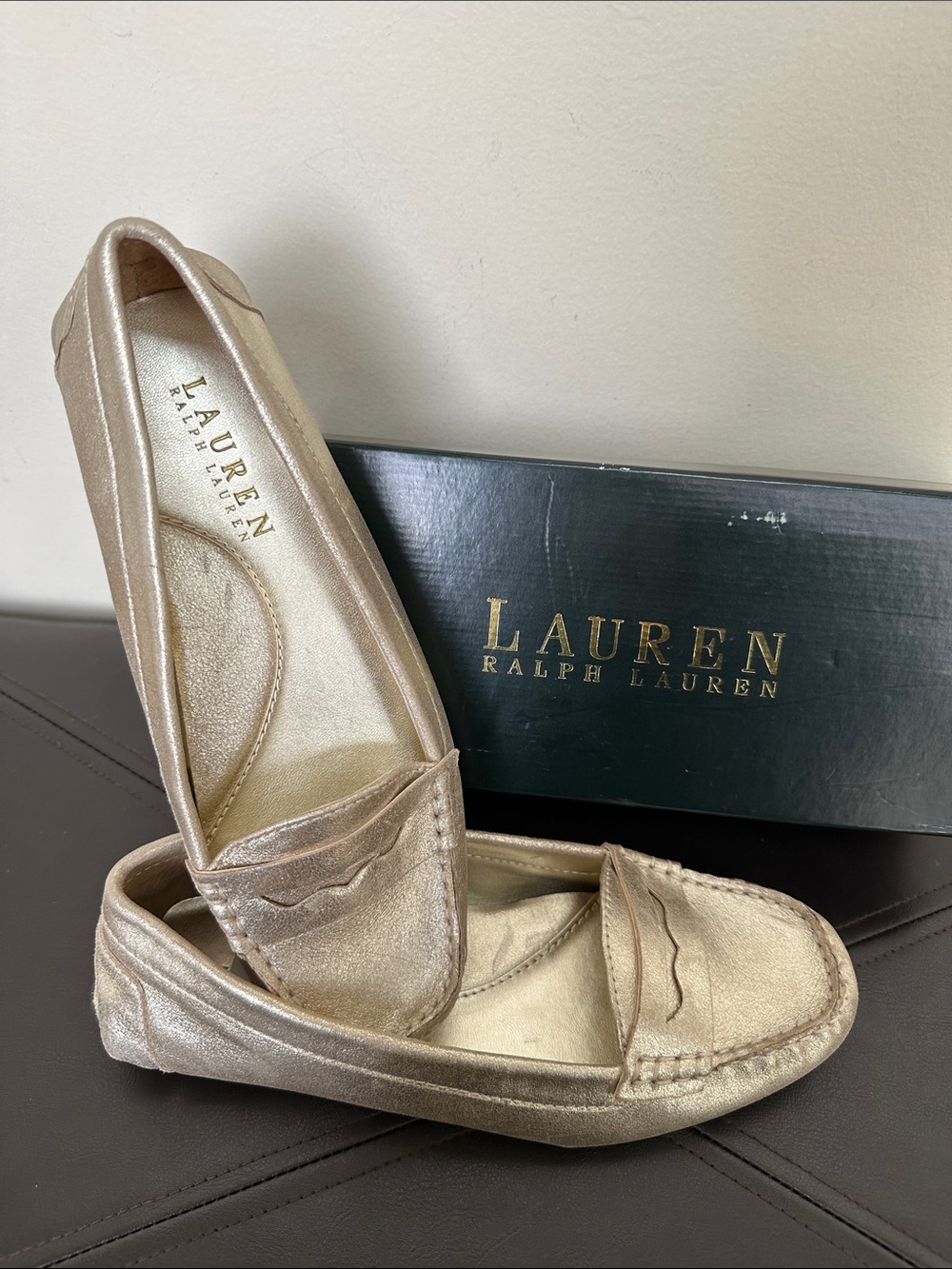 NEW!!! Lauren Ralph Lauren Metallic Gold Loafers